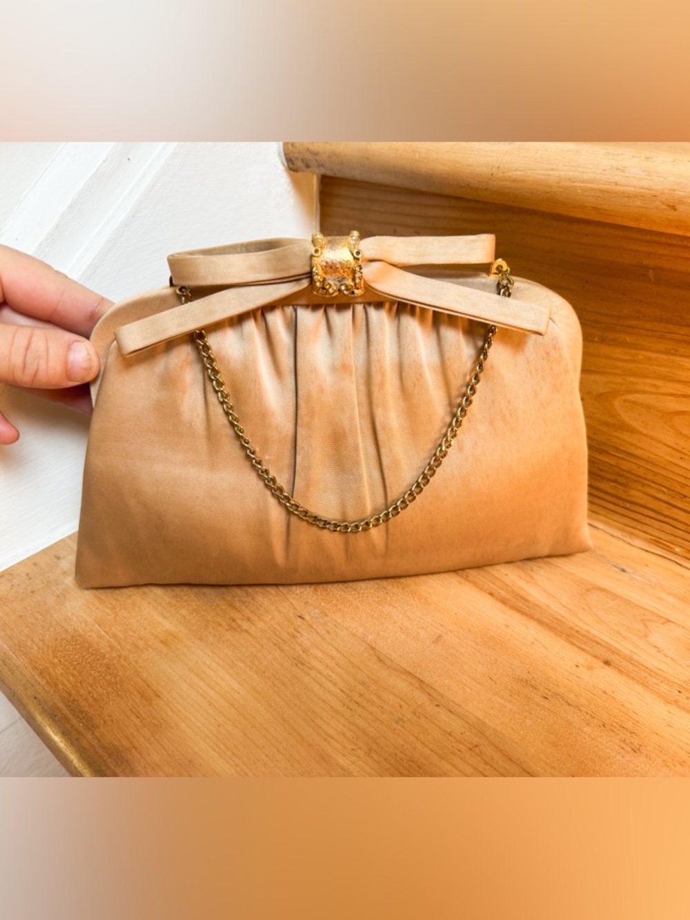 Vintage 1960s Satin Purse in Peach Wedding Bride Gift Evening Pinup